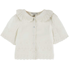 The English Embroidery Blouse from Emile et Ida. The straight cut is enhanced by tone-on-tone English embroidery.