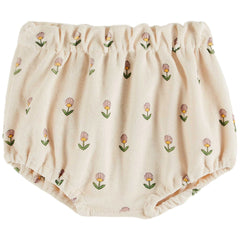 The Floral Terry Bloomer from Emile et Ida. This ecru terrycloth bloomer is decorated with small pink flowers.