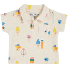 The Ice Cream Terry Polo Baby  Shirt from Emile et Ida. Off-white terry cloth polo shirt on which we've printed ice creams.