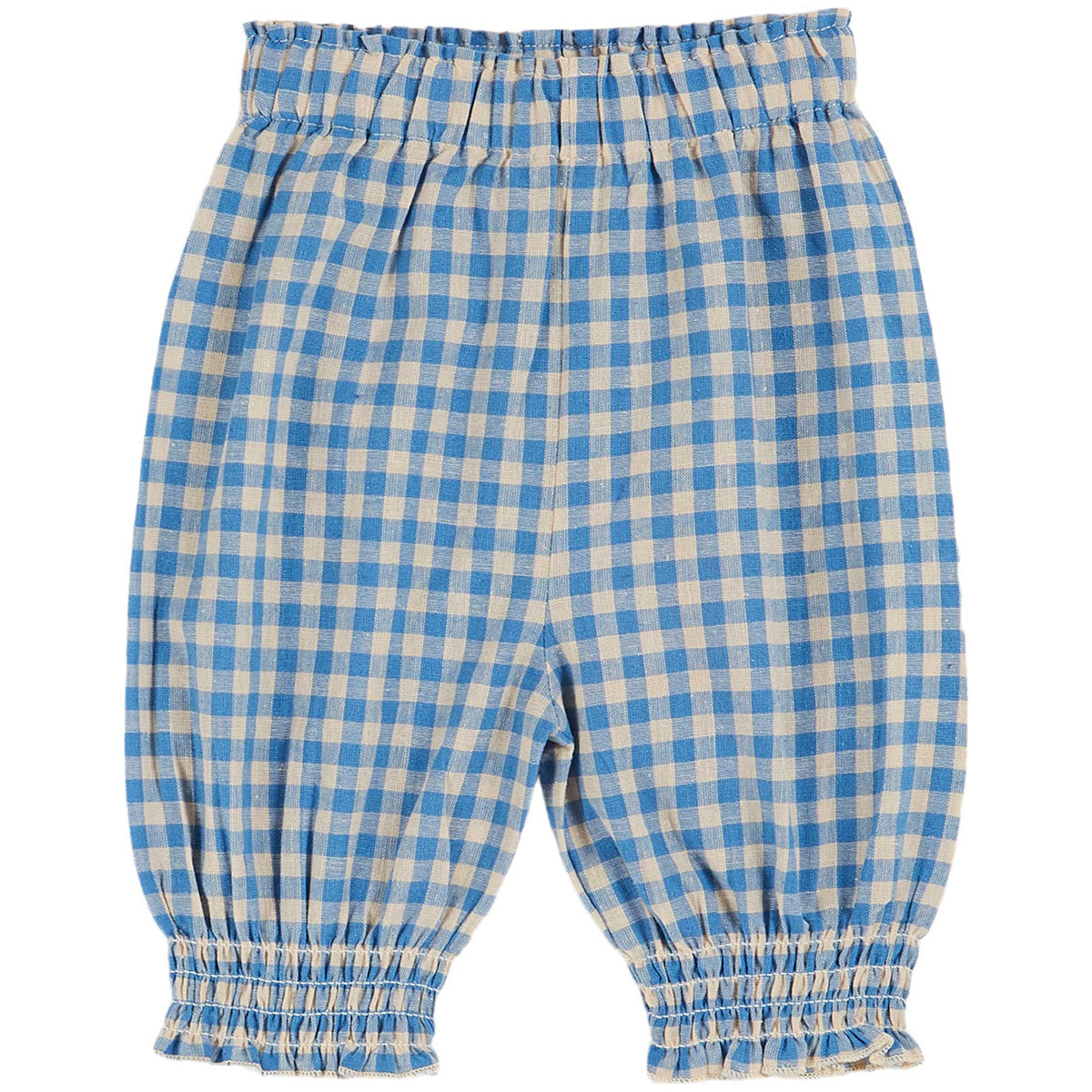 The Gingham Saroual from Emile et Ida. Blue and off-white cotton and Flex gingham sarouel.