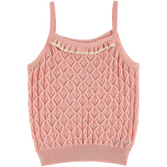 The Openwork Strapless Top from Emile et Ida. Pink cotton tank top knitted in fancy diamond-shaped stitches.