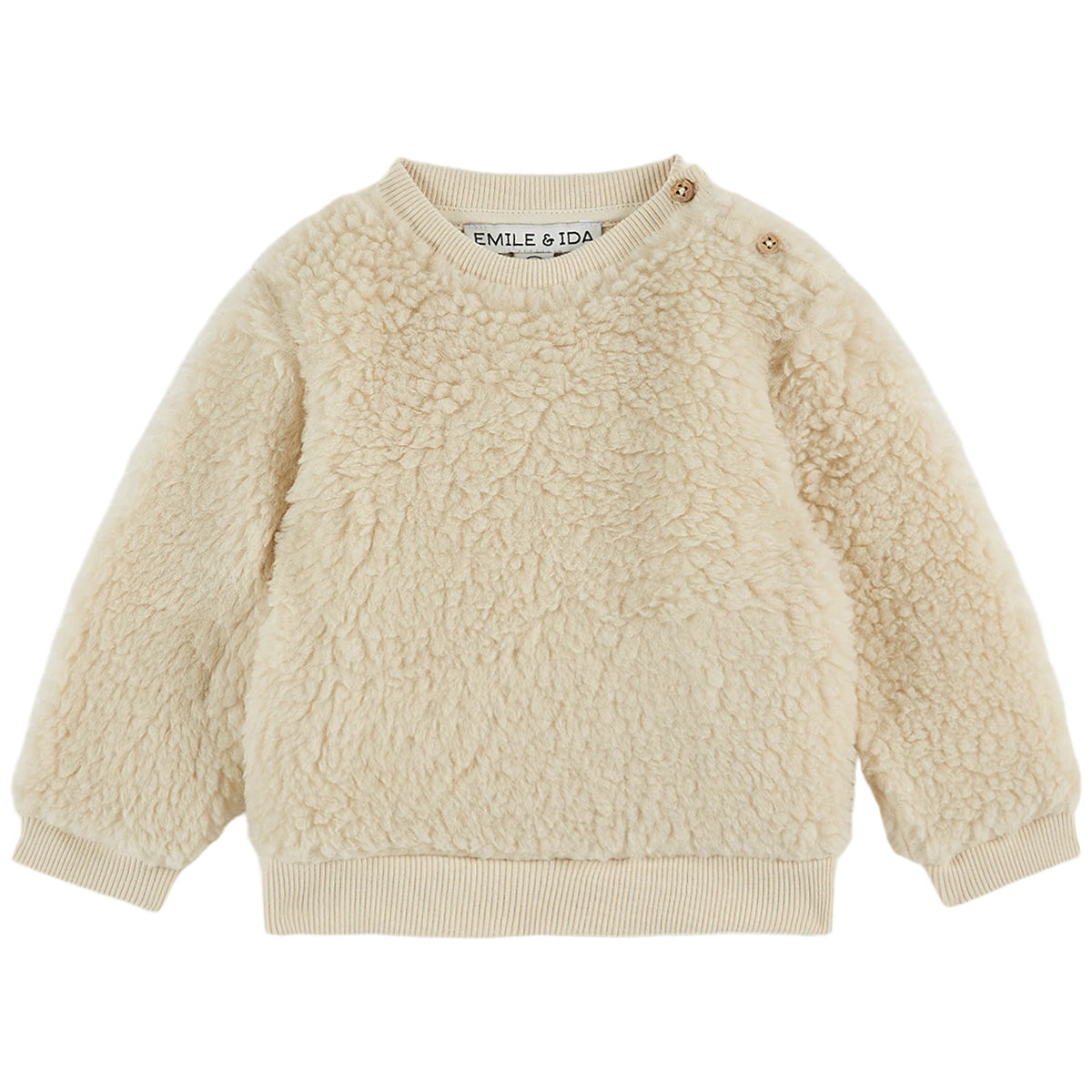 The Ecru Sherpa Sweatshirt from Emile et Ida. Ecru faux-fur sweatshirt. 