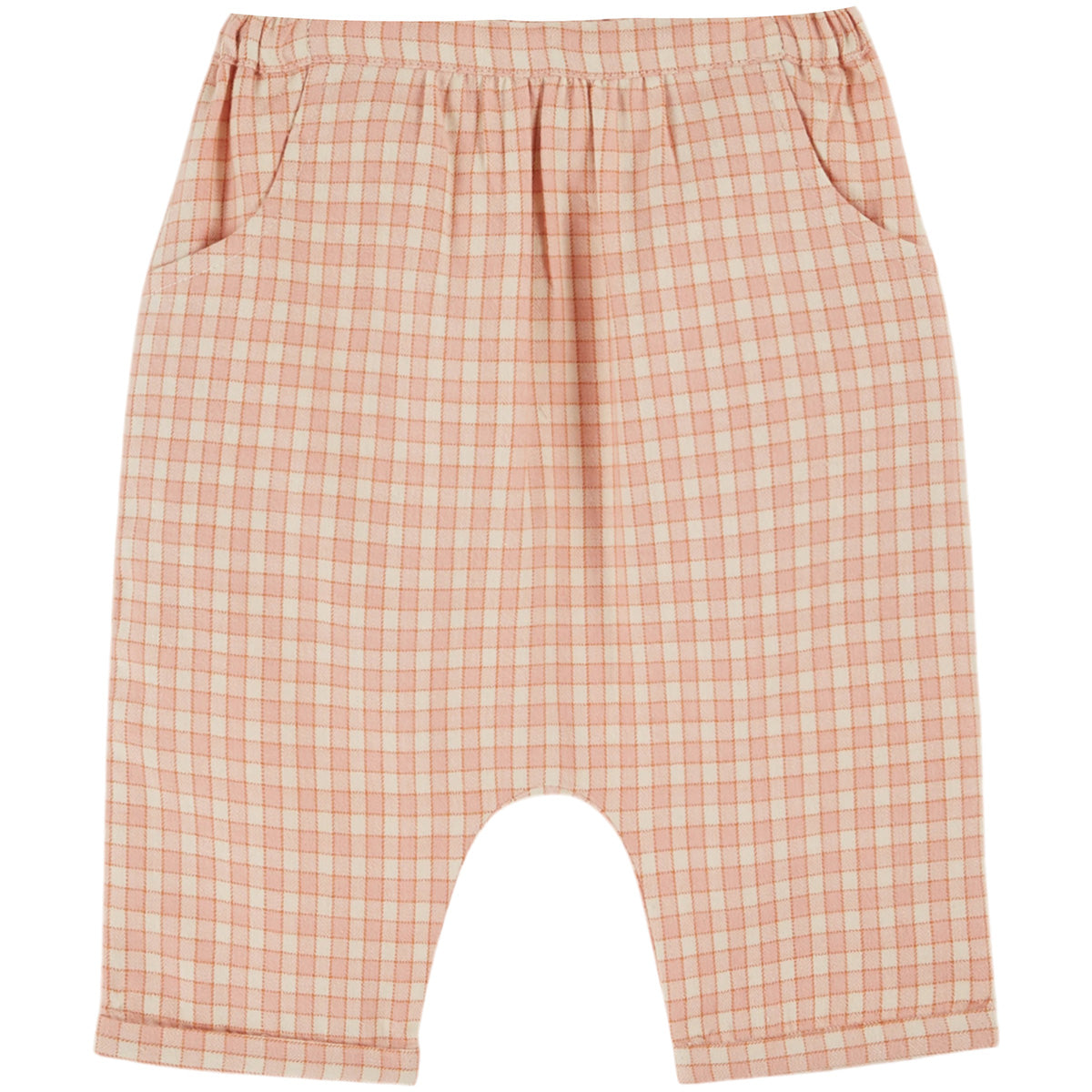 The Pink Plaid Saroual Pants from Emile et Ida. Cotton flannel pants in pink and white checks with fine orange lines.