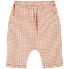 The Pink Plaid Saroual Pants from Emile et Ida. Cotton flannel pants in pink and white checks with fine orange lines.