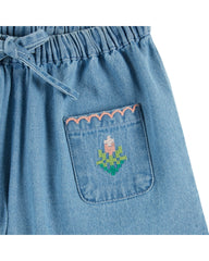 Denim Light Rose Embroidered Shorts