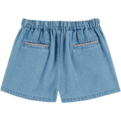 Denim Light Rose Embroidered Shorts