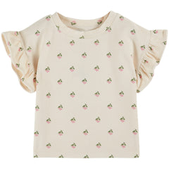 Terry Printed Tee by Emile et Ida in cream terry fabric with cherry print and flutter sleeves.