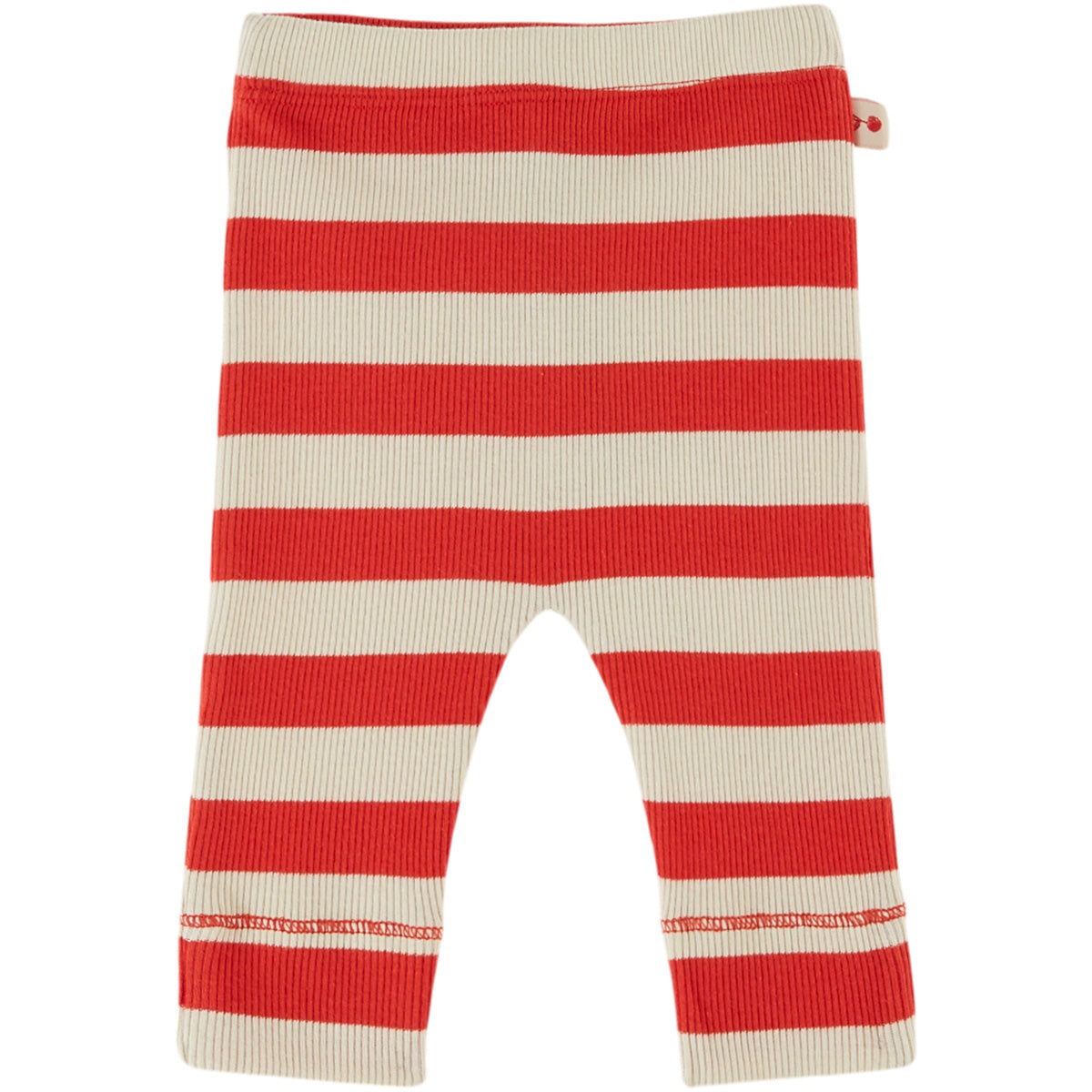 Striped Rib Legging by Emile et Ida in red and cream ribbed knit with elastic waistband and fitted shape.