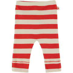 Striped Rib Legging by Emile et Ida in red and cream ribbed knit with elastic waistband and fitted shape.