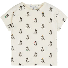 Emile et Ida Printed Tee cream kids t-shirt with playful black and white dog print and short sleeves