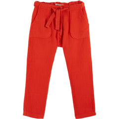 Emile et Ida Cotton Gauze Pants red kids trousers with elastic waist, drawstring tie and soft textured fabric