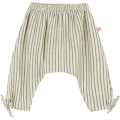 The Sirwal Baby Pants from Emile et Ida, striped baby pants with elastic waistband and ankle tie details.