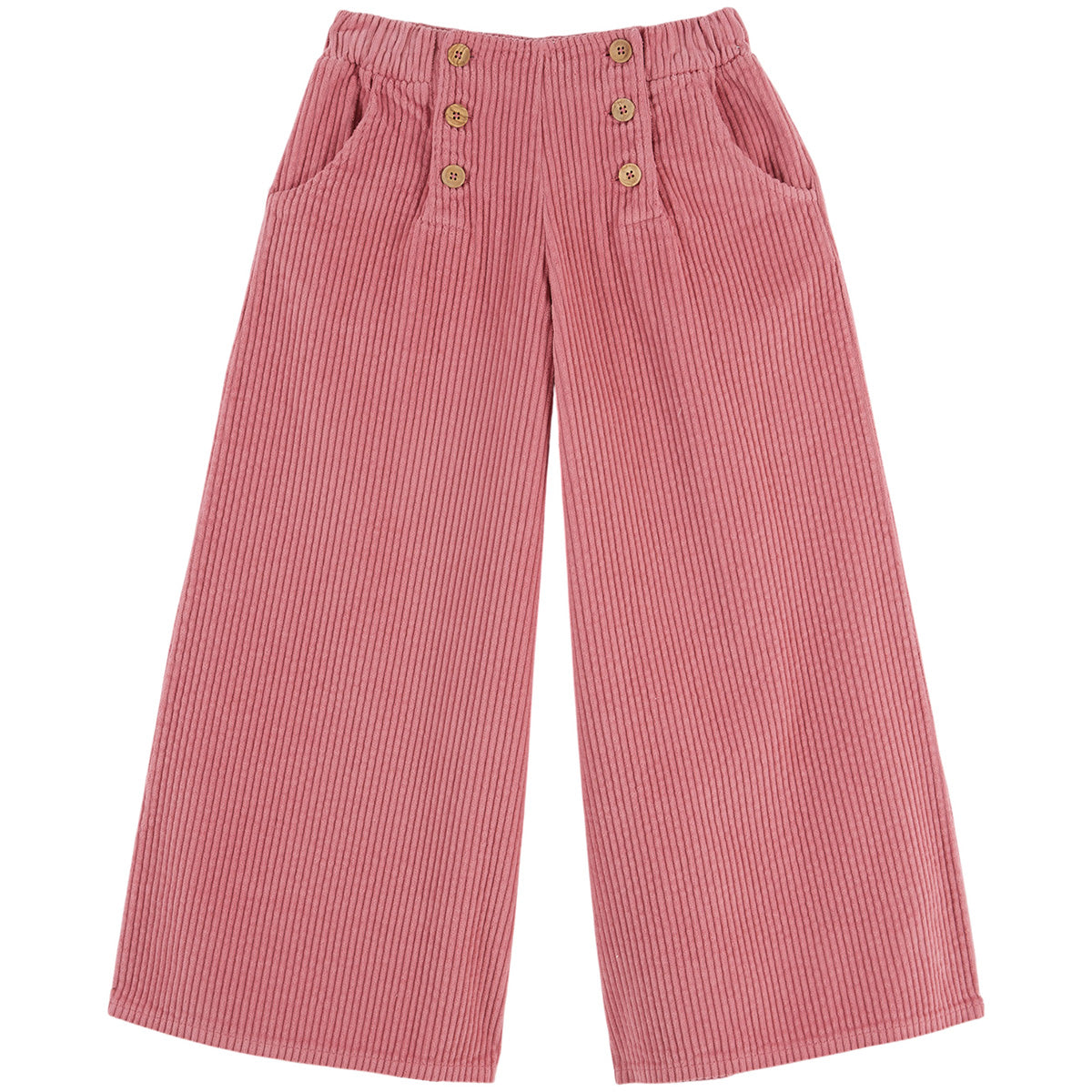 Corduroy Sailor Pants by Emile et Ida pink wide leg corduroy pants with decorative gold sailor buttons