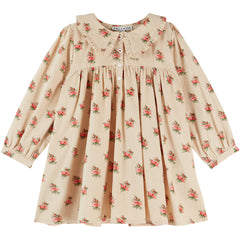 Loose Flounce Collar Dress by Emile et Ida beige floral girls dress with ruffled Peter Pan collar and long sleeves