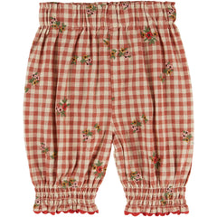 Gingham Sirwal Pants by Emile et Ida red gingham floral kids bloomers with elastic waist and ruffled hems