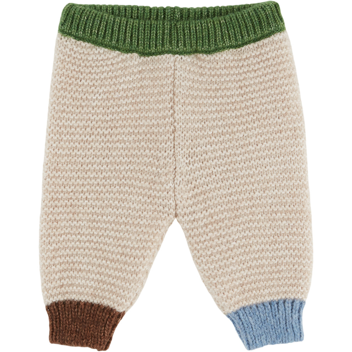 Knitted Garter Stitch Pants by Emile et Ida cream baby knit pants with contrast ribbed waistband and cuffs