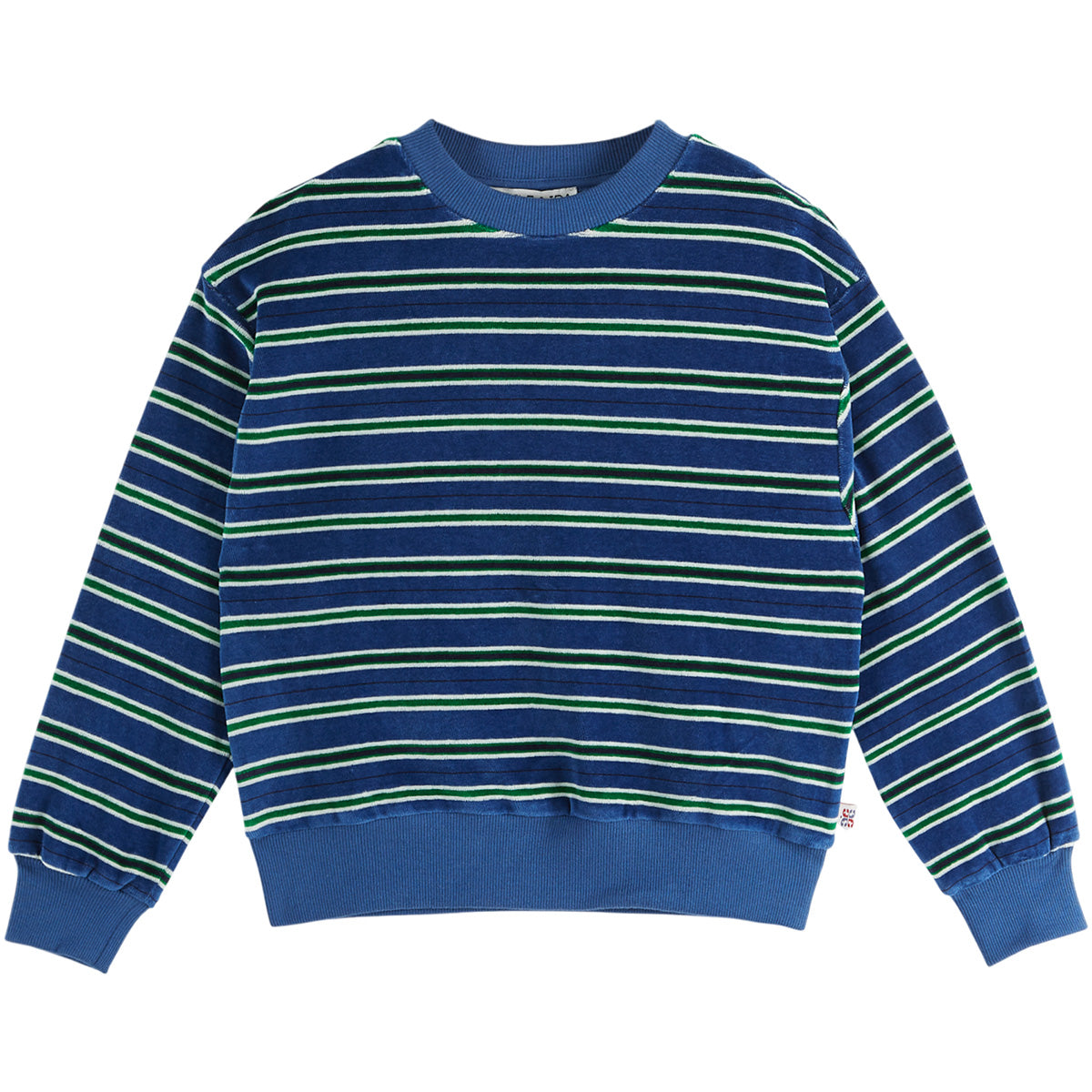 Velvet Striped Sweatshirt by Emile et Ida blue striped kids velvet sweatshirt with ribbed cuffs and hem