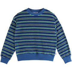 Velvet Striped Sweatshirt by Emile et Ida blue striped kids velvet sweatshirt with ribbed cuffs and hem
