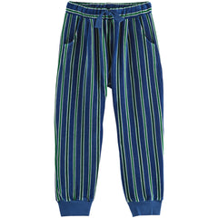 Striped Velvet Jogger by Emile et Ida blue and green striped kids velvet jogger pants with drawstring waist and pockets