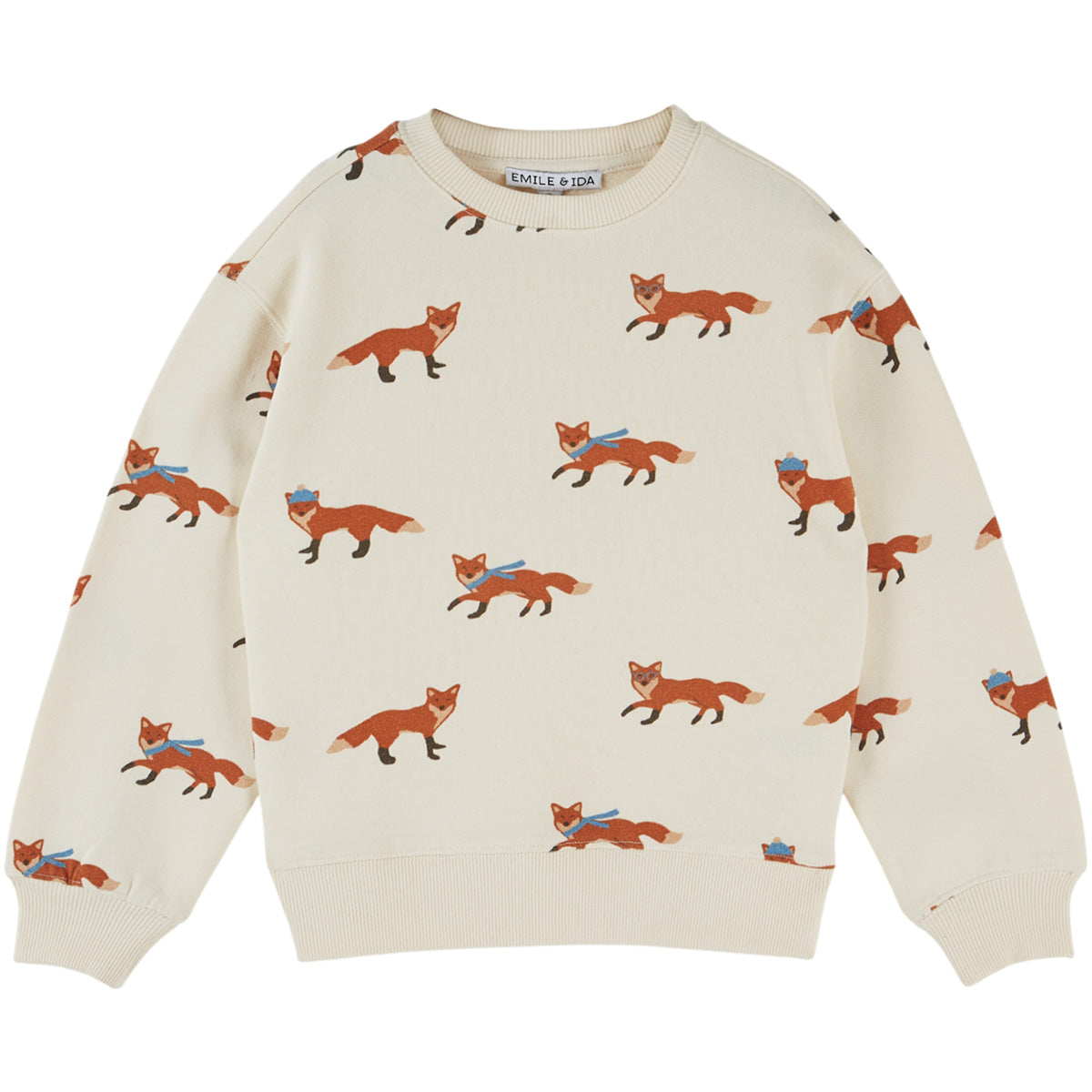 Emile et Ida The All Over Printed Sweatshirt kids cotton sweatshirt with all-over fox print and relaxed fit