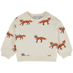 Emile et Ida The All Over Printed Sweatshirt baby cotton sweatshirt with fox print and shoulder button closure
