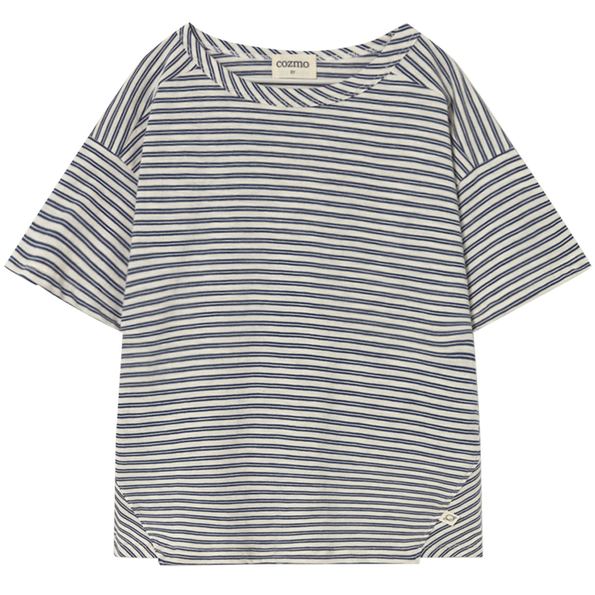 The Alan Tee by Cozmo, navy striped slub cotton T-shirt with relaxed fit and short sleeves