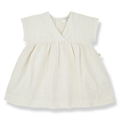 The Alberta Dress from 1 + in the Family. Sweet baby dress in a rustic double face fabric. 