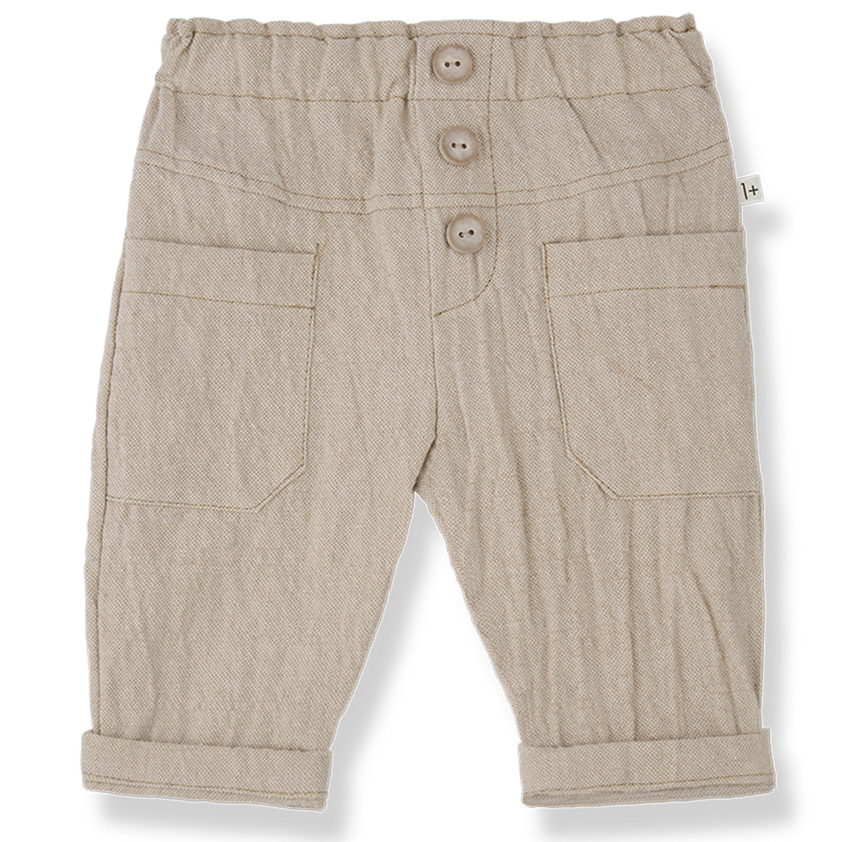Albert Pants by 1+ in the Family. Lightweight baby pants with an elastic waistband, button details, and large front pockets.