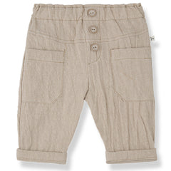 Albert Pants by 1+ in the Family. Lightweight baby pants with an elastic waistband, button details, and large front pockets.