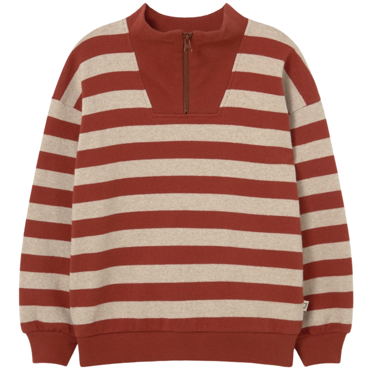 Cozmo The Alexis Sweater striped knit with stand-up collar, zip closure and dropped shoulders