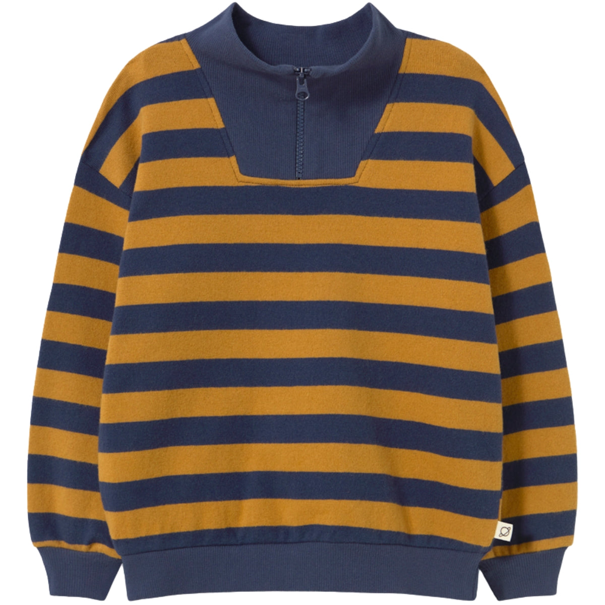 Cozmo The Alexis Sweater striped knit with stand-up collar, zip closure and dropped shoulders