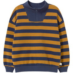 Cozmo The Alexis Sweater striped knit with stand-up collar, zip closure and dropped shoulders