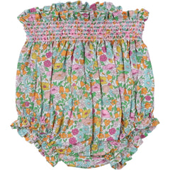 The Andreas Baby Bloomer from The New Society in Liberty fabric with smoke-colored hibiscus thread.