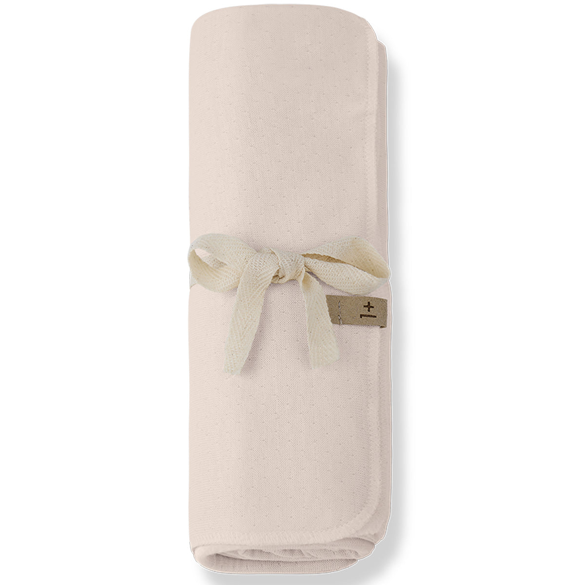 The Asis Blanket from 1+ in the Family, a soft baby blanket in lightweight textured fabric tied with a ribbon.