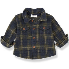 Atlin Shirt by 1+ in the Family navy olive plaid toddler flannel shirt with brown buttons and pointed collar