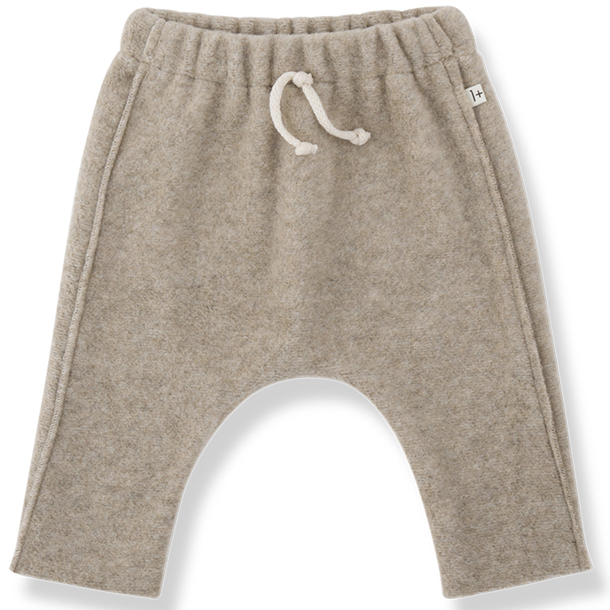 Avignon Pants by 1+ in the Family beige knit toddler harem pants with elastic waistband and drawstring