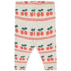 The Cherry Pattern Rib Baby Pant from Tiny Cottons. Baby pants with cherry pattern on a white background.