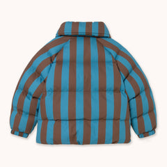 Blue-Cacao Stripes Short Padded Jacket - Dark Cyan