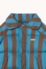 Blue-Cacao Stripes Short Padded Jacket - Dark Cyan