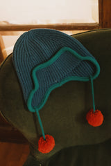 Pompom Earflap Beanie - Ink Blue
