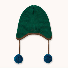 Pompom Earflap Beanie - Dark Green