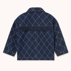 Diamond Pattern Denim Fringe Jacket - Dark Wash
