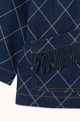 Diamond Pattern Denim Fringe Jacket - Dark Wash