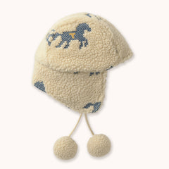 Horses Sherpa Earflap Beanie - Vanilla