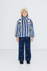 Blue Retro Stripes Polar Jacket - Petrol Blue