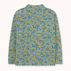 Flower Pattern Rib Mockneck - Washed Blue