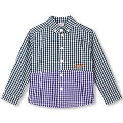 Wynken The Classic Shirt kids gingham patchwork cotton button-up with embroidered logo and long sleeves