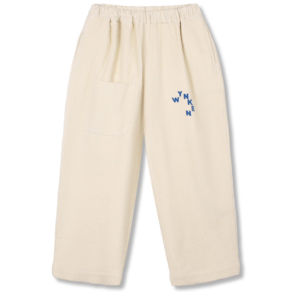 Wynken Mini Cord Pioneer Pant kids mini corduroy trousers with patch pocket, elastic waist and logo print