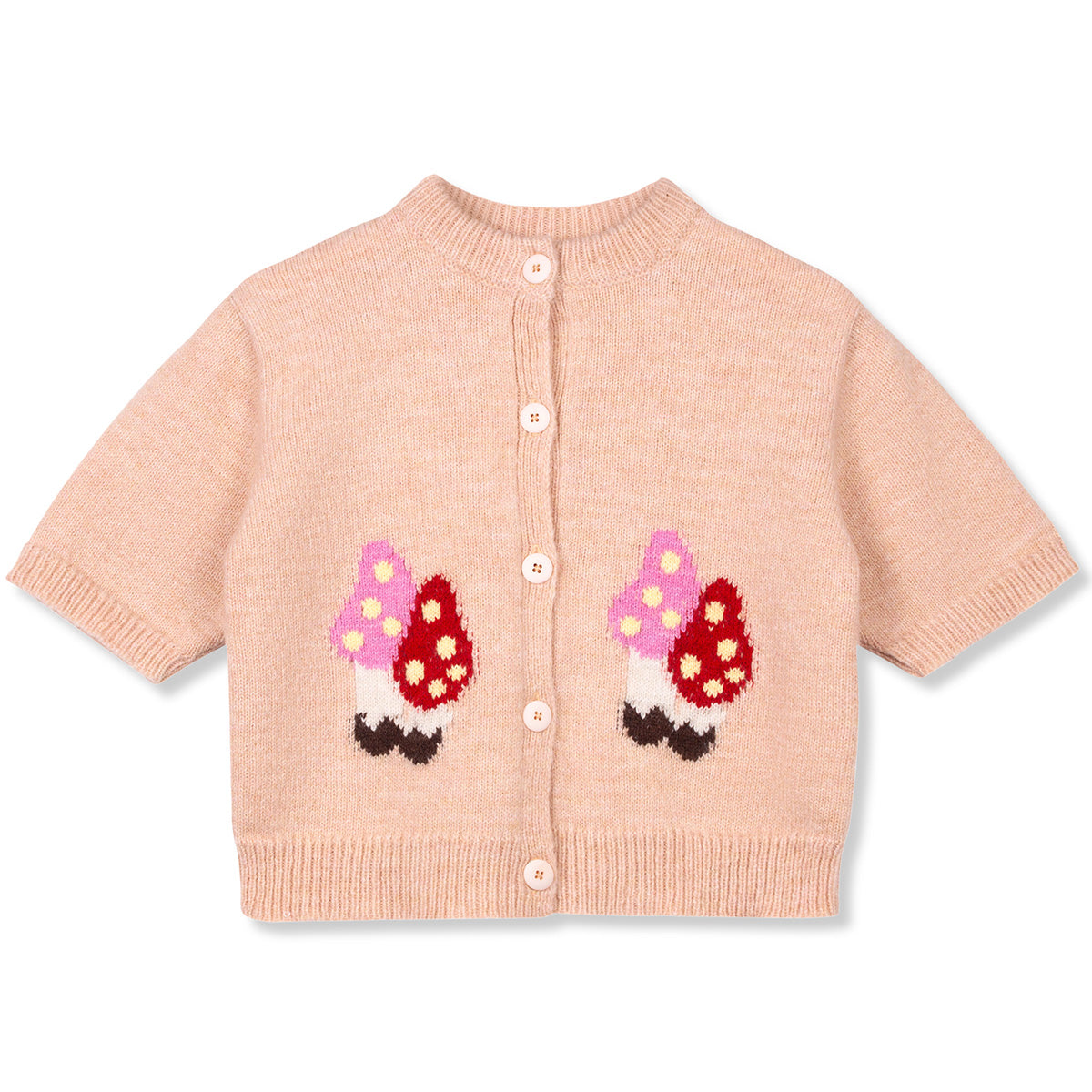 Wynken The Shroom Cardigan soft knit kids cardigan with mushroom motif and button front