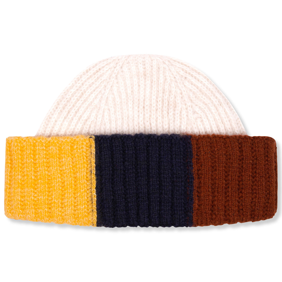 Block Beenie by Wynken color-block rib-knit kids beanie with folded cuff.